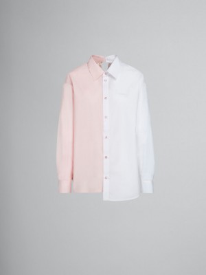 Marni Asymmetric Shirt In Bio Poplin Blancos | MXDFL44956