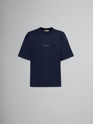 Marni Bio Algodon T-shirt With Logo Azules Oscuro | XMXGW51272