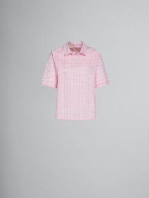 Marni Checked Blouse With Back Polo Opening Rosas | MXQCS93936