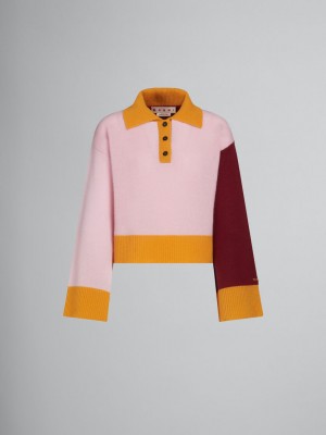 Marni Colour-block Cashmere Polo Jumper Rosas | BMXSD29761