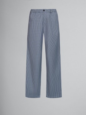 Marni Compact Lana Pants With Checked Motif Azules | MXDYB30333