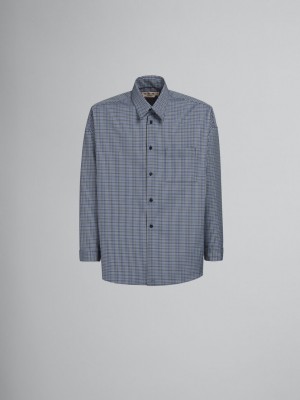 Marni Compact Lana Shirt With Checked Motif Azules | MXZDE71854