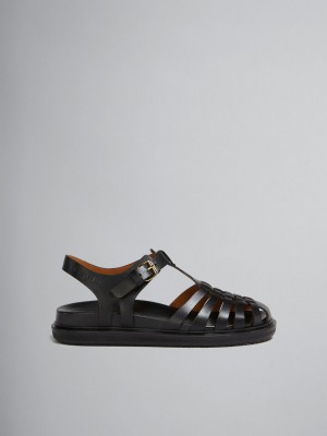 Marni Cuero Fisherman's Sandal Negros | MXZPD43261