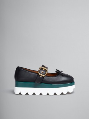 Marni Cuero Mary Jane Shoe With Scalloped Sole Negros | GMXUC22755