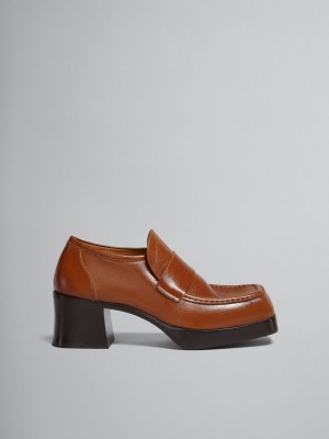 Marni Cuero Tacón Loafer Marrom | SMXNY64980