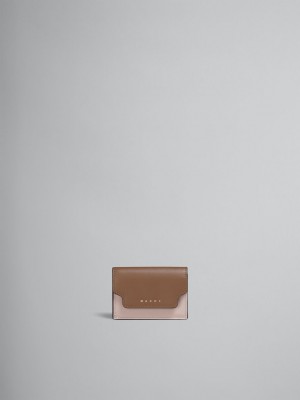 Marni Cuero Tri-fold Wallet Marrom Rosas Vino | GMXUC41283