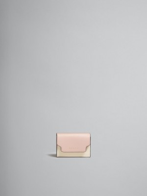 Marni Cuero Tri-fold Wallet Rosas Blancos Beige | MXZDE98705