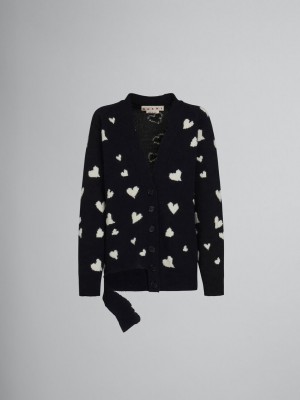 Marni Lana Long Cardigan With Bunch Of Hearts Motif Negros | TMXPQ99828