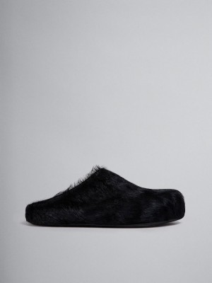 Marni Long Hair Calfskin Fussbett Sabot Negros | PMXQX76584