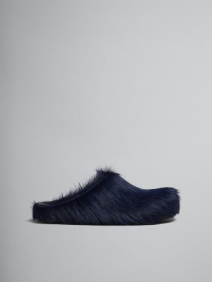 Marni Long-hair Calfskin Fussbett Sabot Azules | LMXTR50380