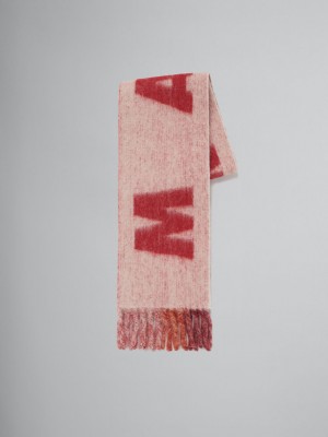 Marni Mohair And Lana Scarf With Maxi Logo Rosas | DMXVO62949