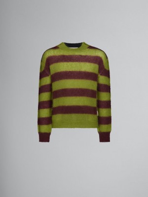 Marni Mohair And Lana Sueter With Multicolour Stripes Marrom Verdes | MMXFT75967