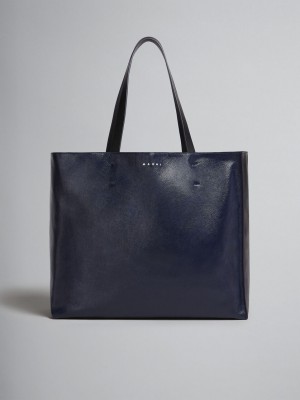 Marni Museo Soft Bag Cuero Azules Negros | ZMXNQ16042