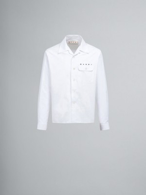 Marni Poplin Long-sleeved Logo Bowling Shirt Blancos | MXDYB32842