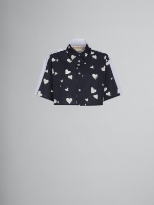 Marni Poplin Shirt With Bunch Of Hearts Print Negros | MMXFT98147