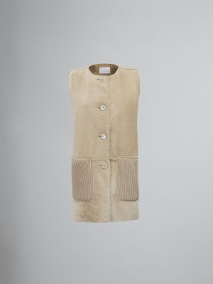 Marni Reversible Light Merino Velour Vest Beige | MXZDE30628