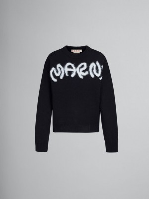 Marni Shetland Lana Logo Crewneck Sueter Negros | LMXTR54151