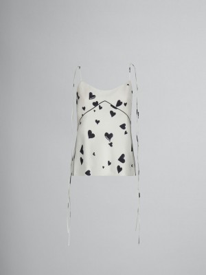 Marni Silk Camisole With Bunch Of Hearts Print Blancos | AMXDF86920