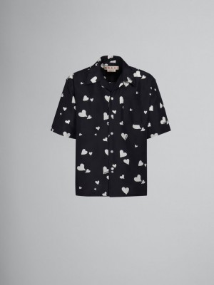 Marni Silk Shirt With Bunch Of Hearts Print Negros | MXCVG83294