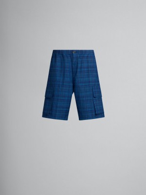 Marni Stretch Cintura Cargo Shorts In Checked Light Lana Azules Azules | QMXUV85908