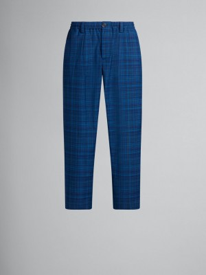 Marni Stretch Cintura Trousers In Checked Light Lana Azules Azules | MXDFL49223