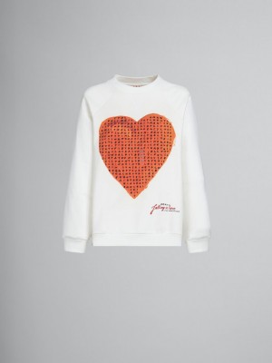 Marni Sweatshirt With Wordsearch Heart Print Blancos | EMXVG26666