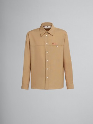 Marni Tropical Lana Shirt With Embroidered Logo Beige | MXNEJ57075