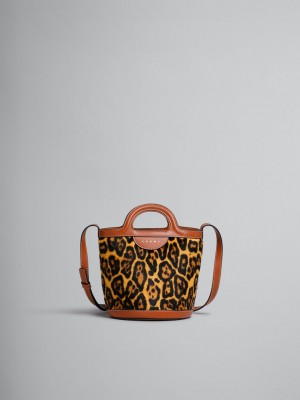 Marni Tropicalia Mini Bucket Bag Corta-hair Shearling Leopardo | QMXWA80442