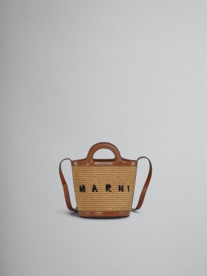 Marni Tropicalia Small Bucket Bag Cuero And Raffia Marrom | GMXUC27168