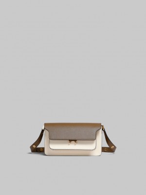 Marni Trunk Bag E/W Saffiano Cuero Marrom Blancos Naranjas | MXDFL12166