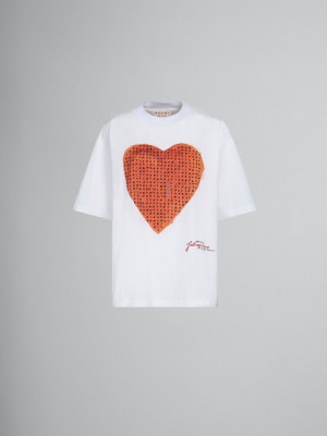 Marni T-shirt With Wordsearch Heart Print Blancos | MXICD23461