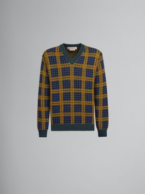 Marni V-neck Jumper With '50s Check Verdes | MXCIF36180