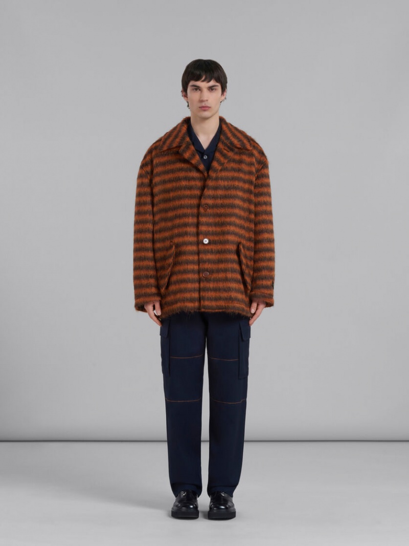 Marni A Rayas Mohair Caban Coat Naranjas | ZMXNQ66640