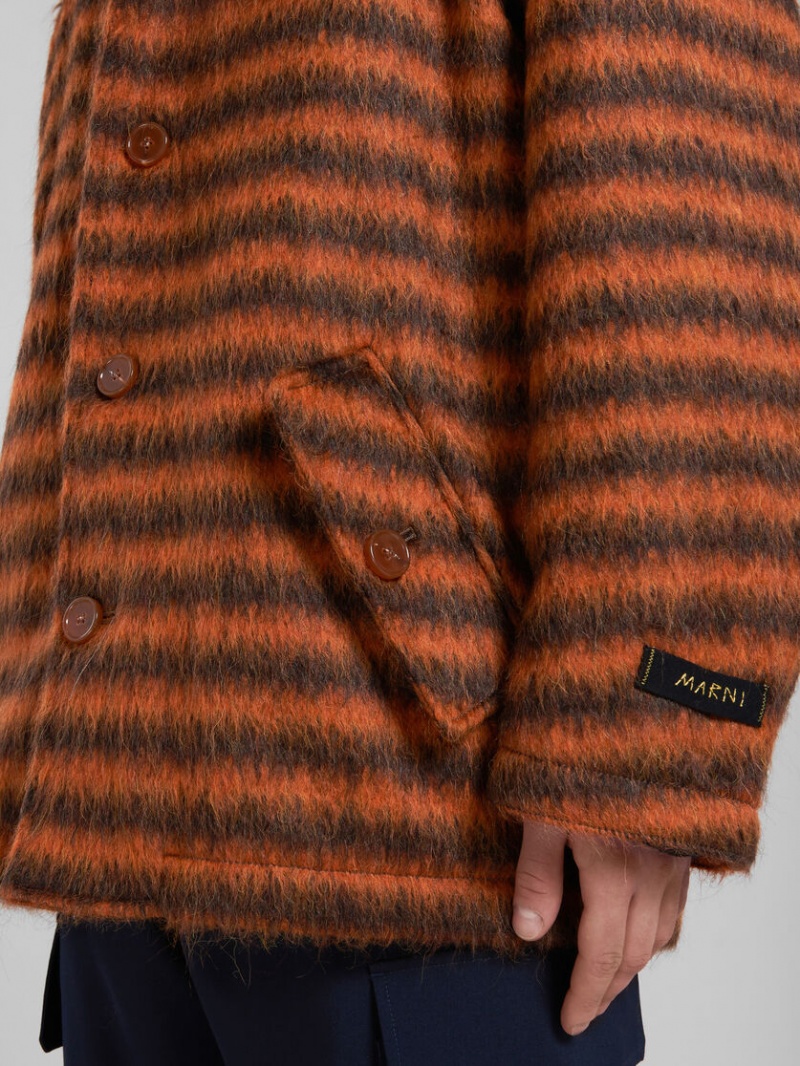 Marni A Rayas Mohair Caban Coat Naranjas | ZMXNQ66640