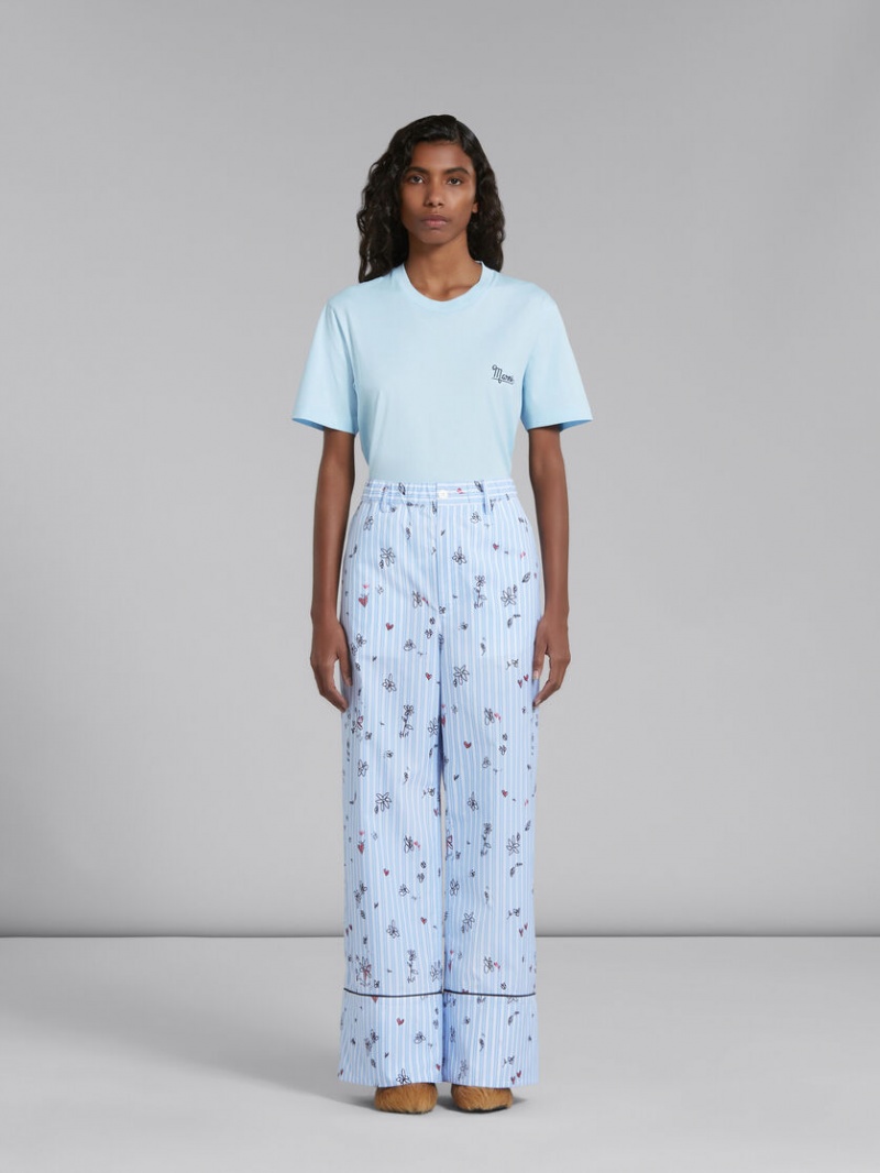 Marni A Rayas Pyjama Trousers With Magic Garden Print Azules | MXCIF96899