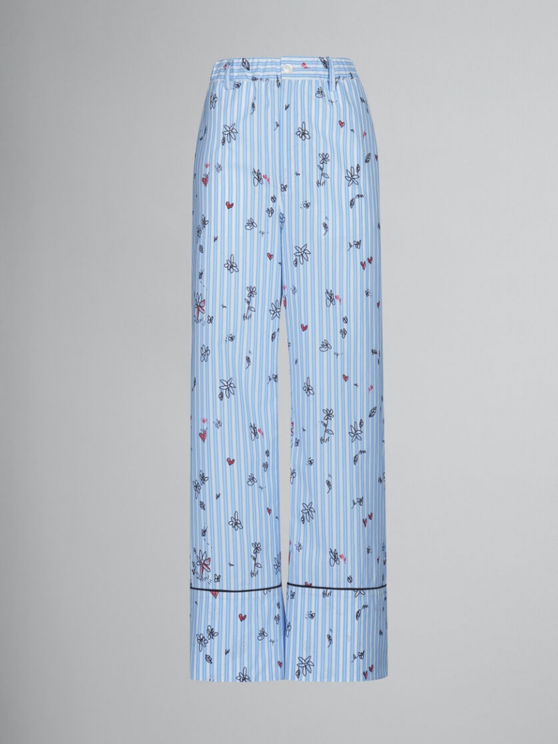 Marni A Rayas Pyjama Trousers With Magic Garden Print Azules | MXCIF96899