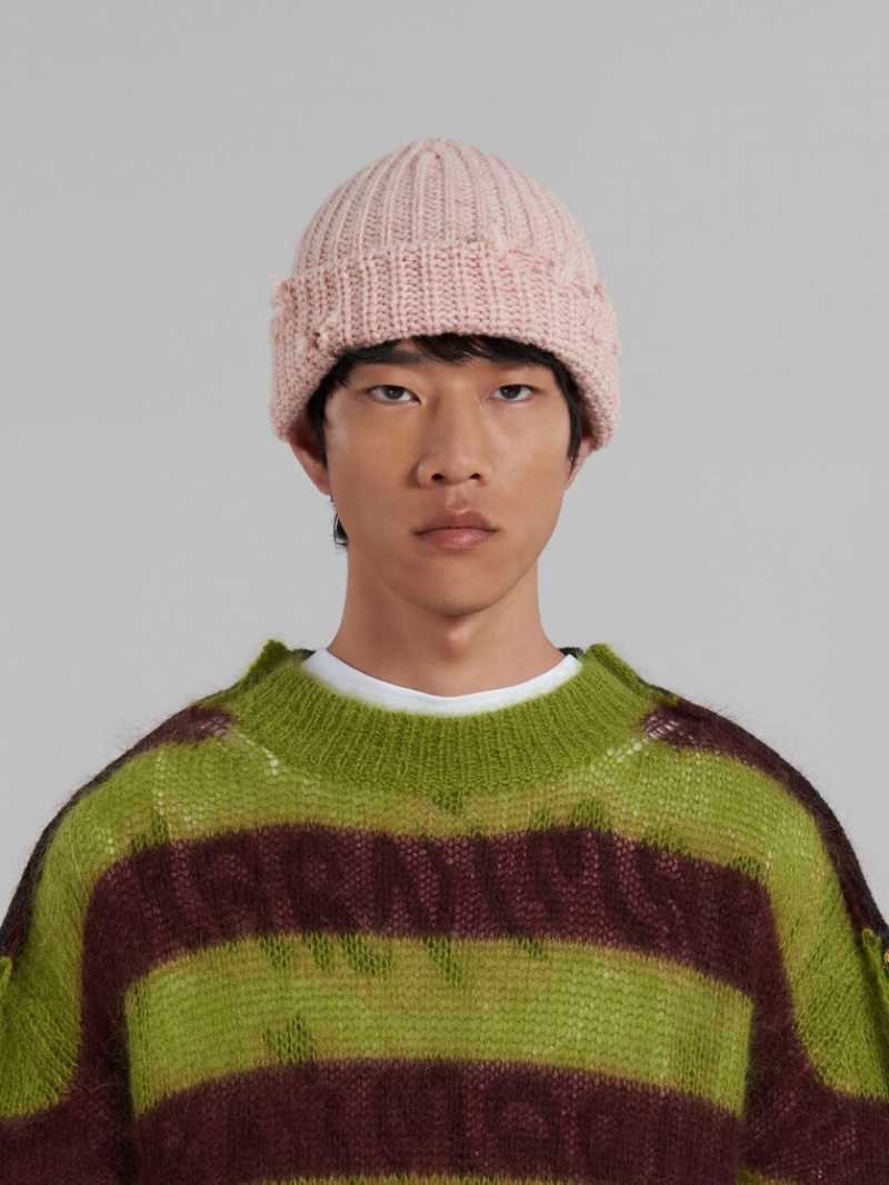 Marni Acanalado Beanie With Hand-stitched Logo Rosas | DMXKV39182