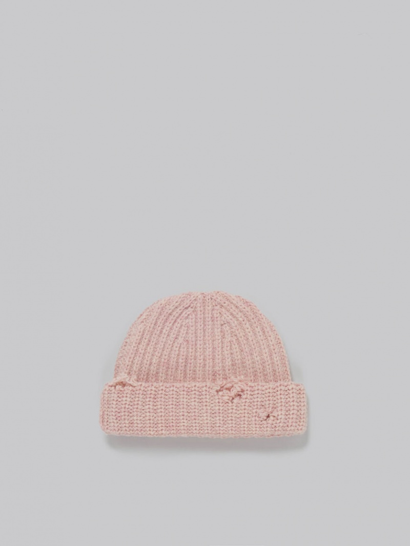 Marni Acanalado Beanie With Hand-stitched Logo Rosas | DMXKV39182