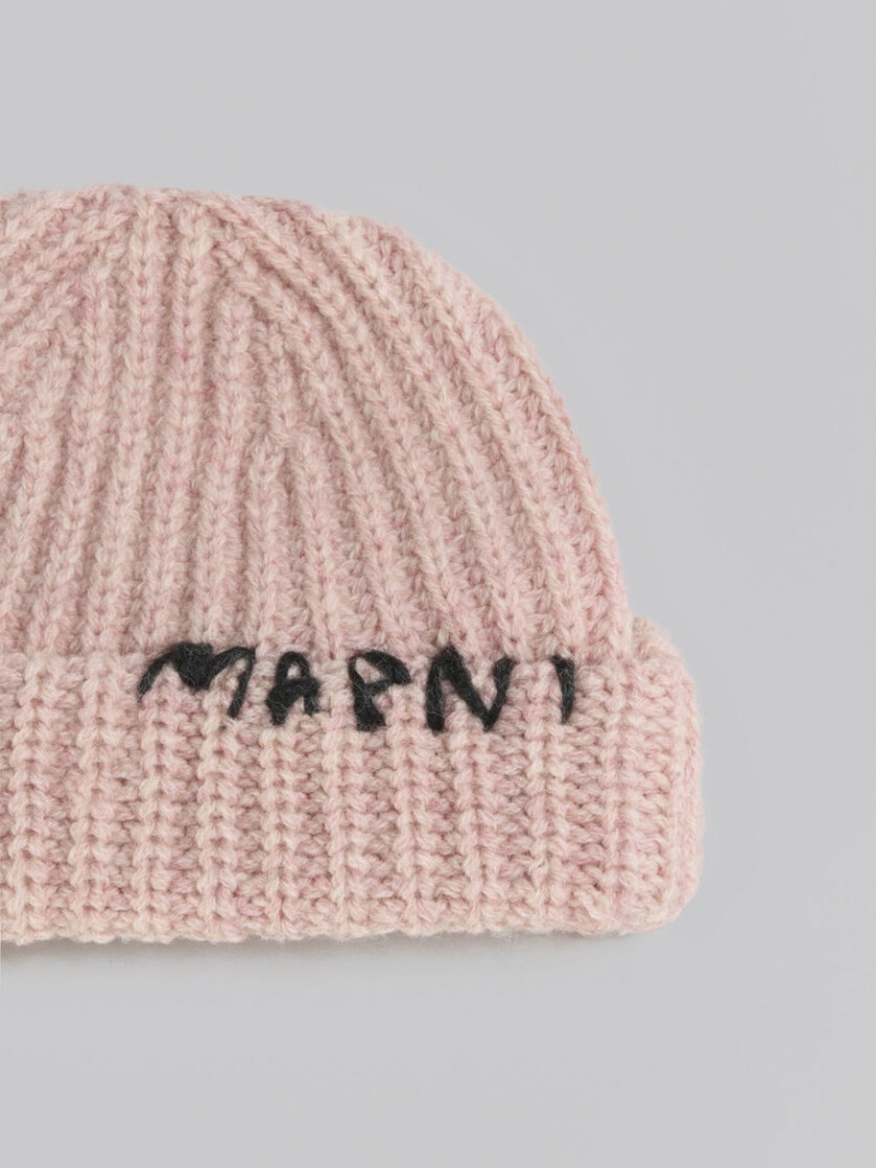 Marni Acanalado Beanie With Hand-stitched Logo Rosas | DMXKV39182