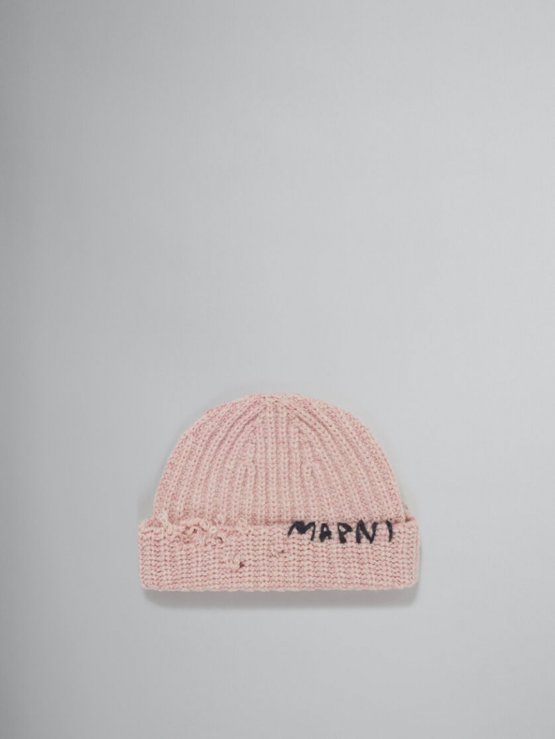 Marni Acanalado Beanie With Hand-stitched Logo Rosas | DMXKV39182