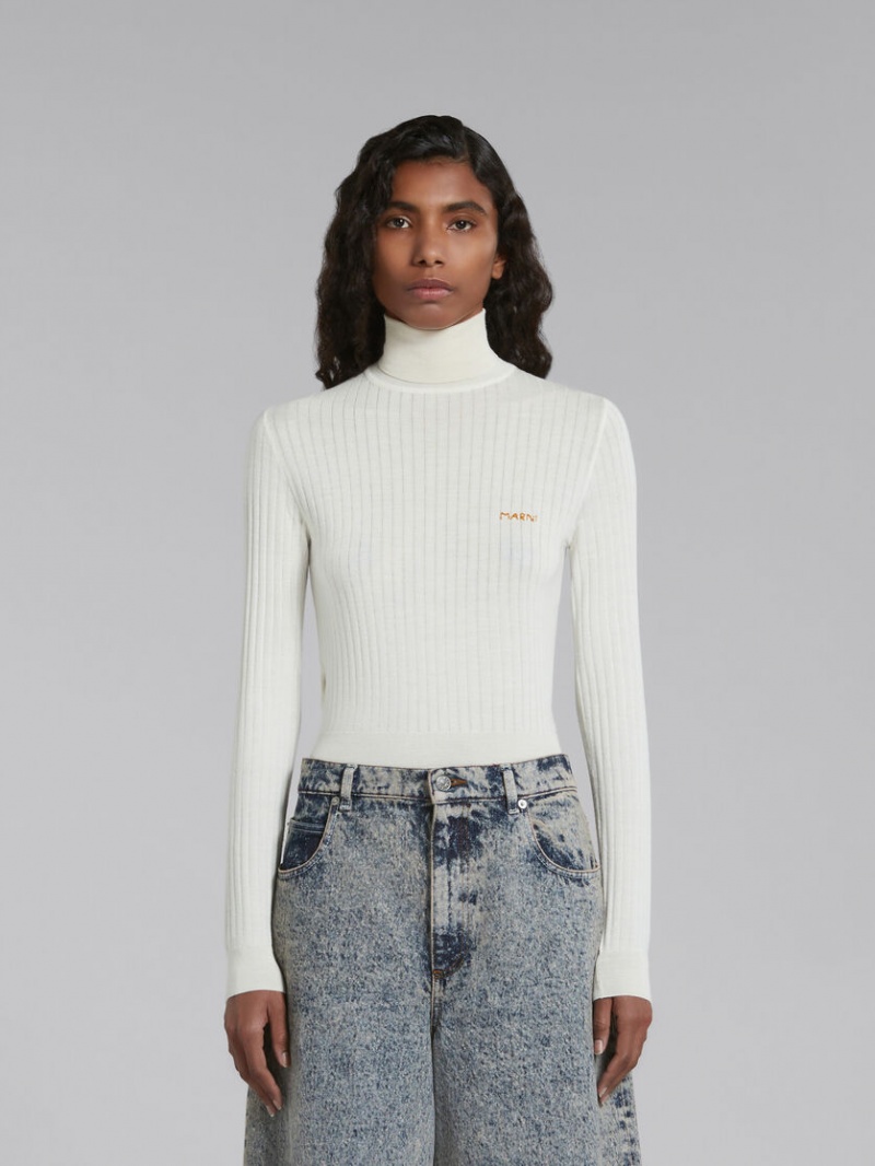 Marni Acanalado Lana And Silk Turtleneck Top Blancos | MXXMI74909