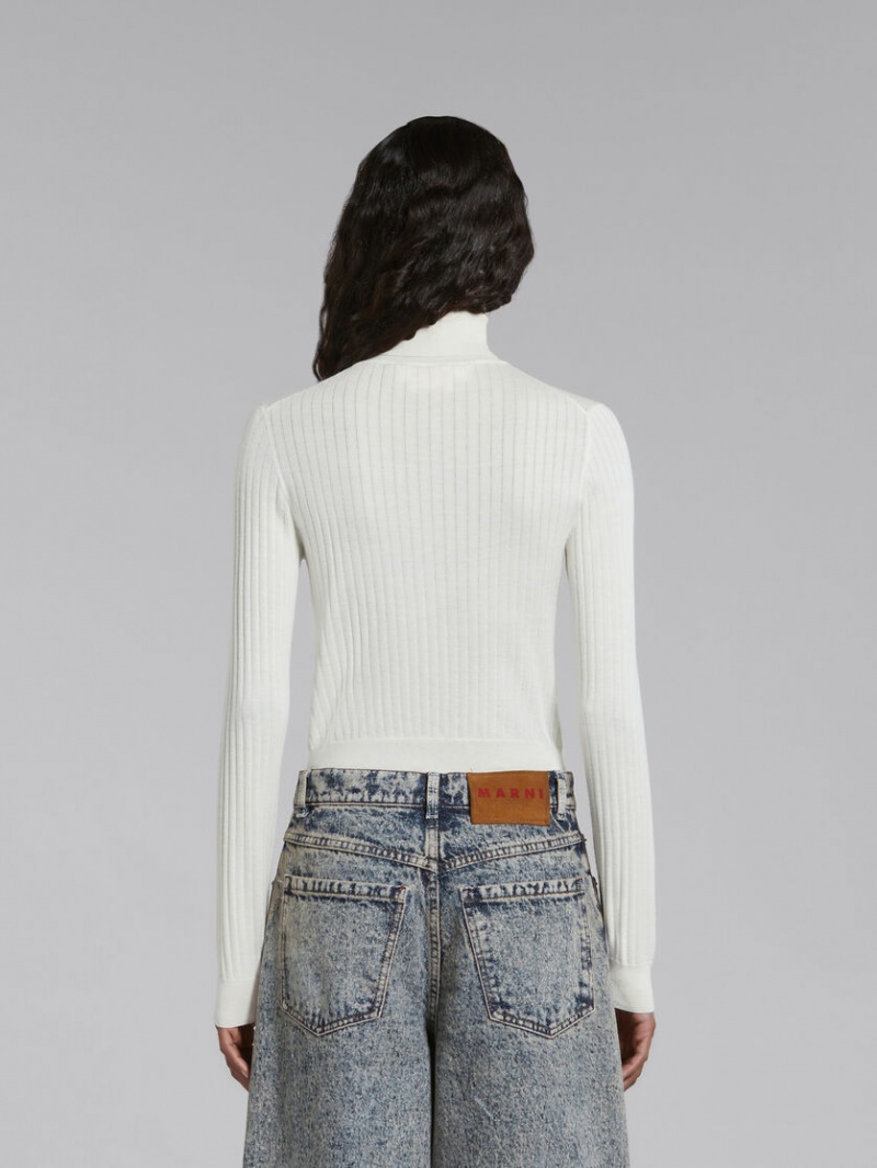 Marni Acanalado Lana And Silk Turtleneck Top Blancos | MXXMI74909