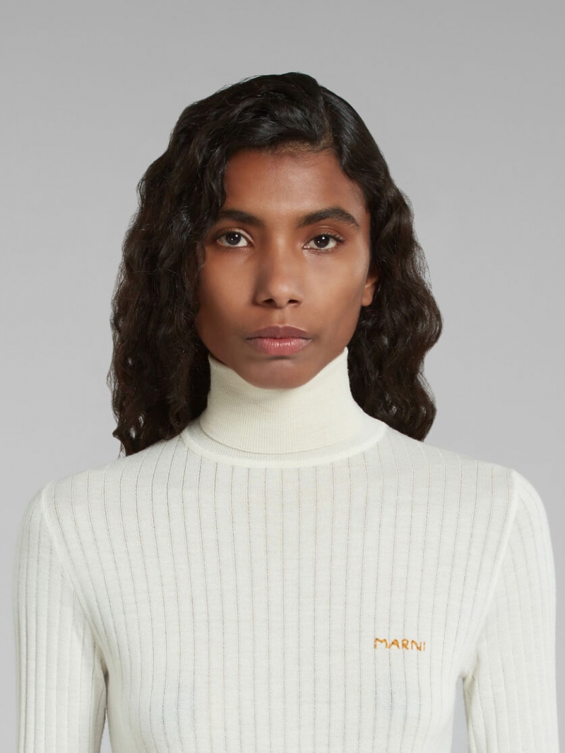 Marni Acanalado Lana And Silk Turtleneck Top Blancos | MXXMI74909