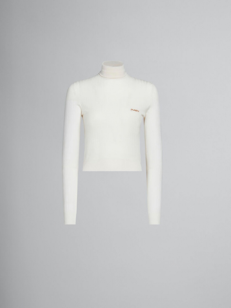 Marni Acanalado Lana And Silk Turtleneck Top Blancos | MXXMI74909