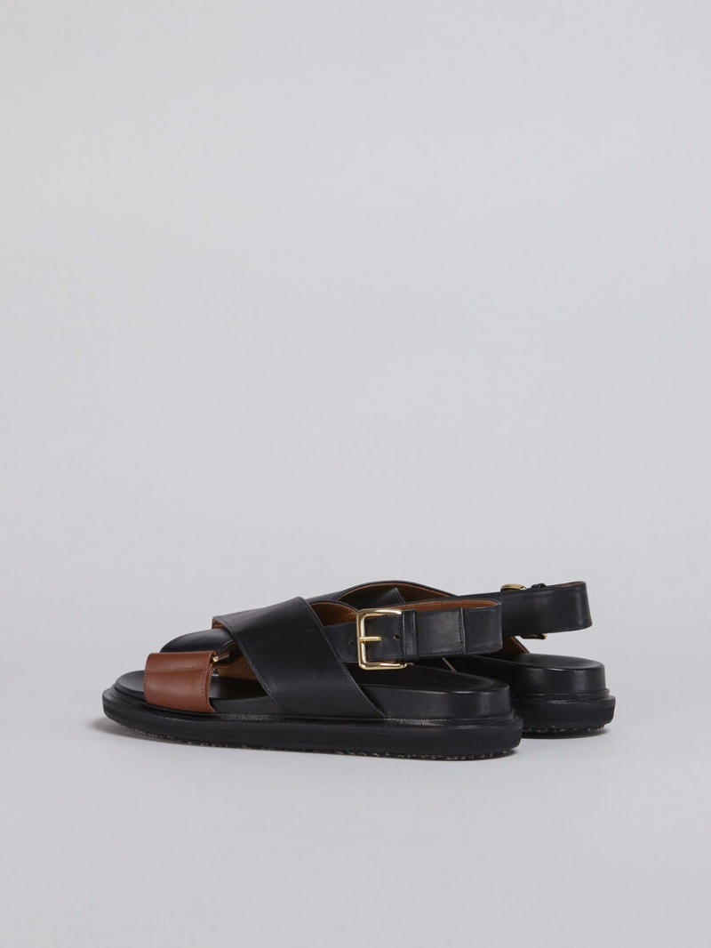 Marni And Brown Cuero Fussbett Negros Marrom | MMXFT24583