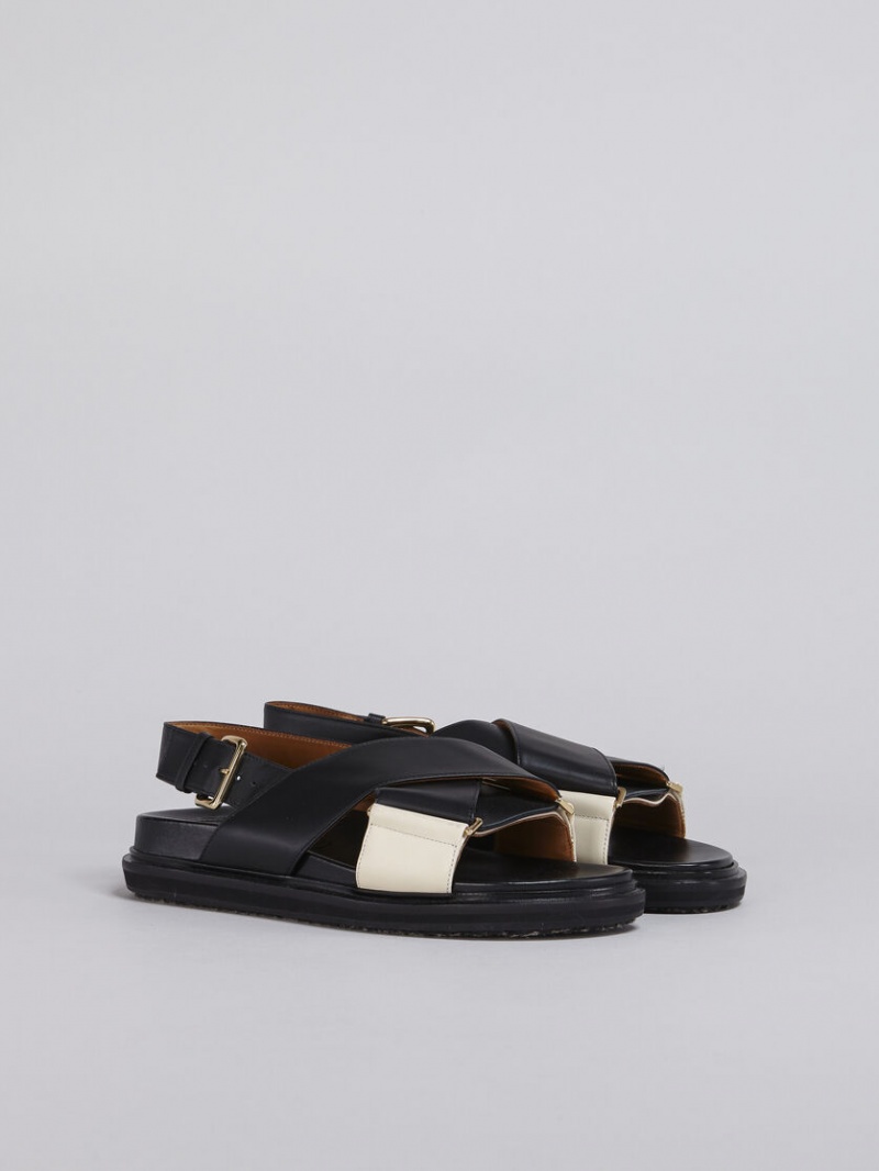 Marni And White Cuero Fussbett Negros Blancos | MXDFL75441