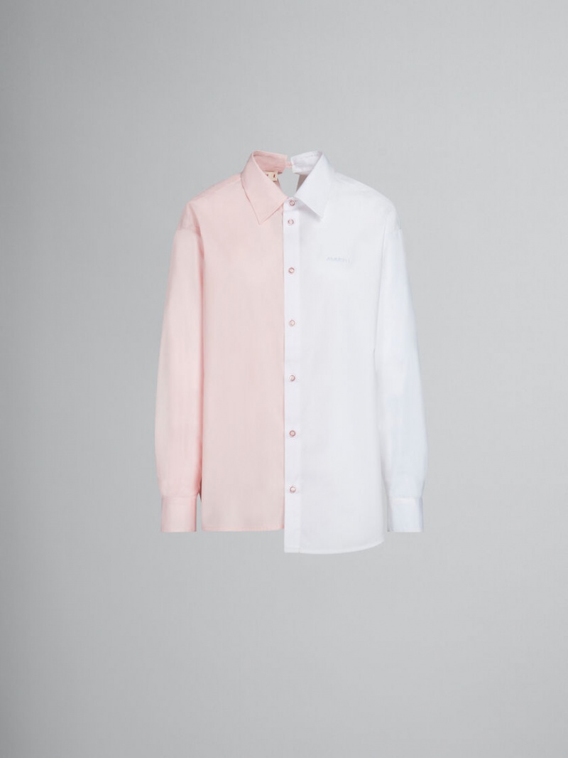 Marni Asymmetric Shirt In Bio Poplin Blancos | MXDFL44956