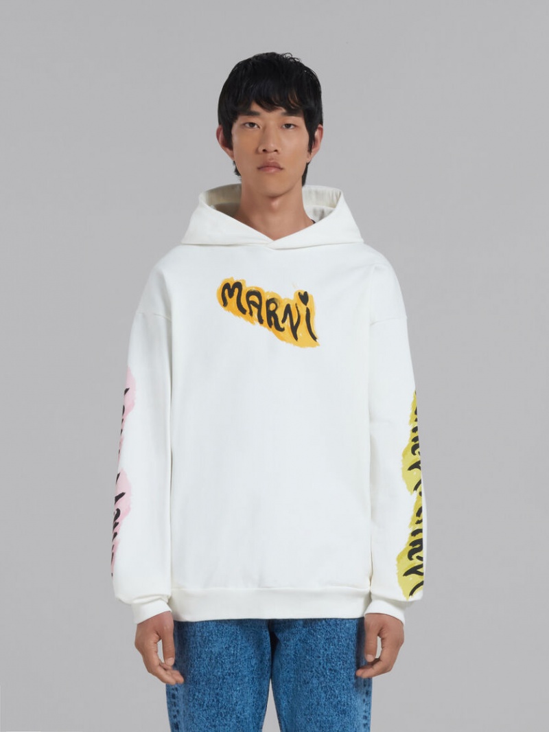 Marni Bio Algodon Hoodie With Graffiti Prints Blancos | MXEGJ89231