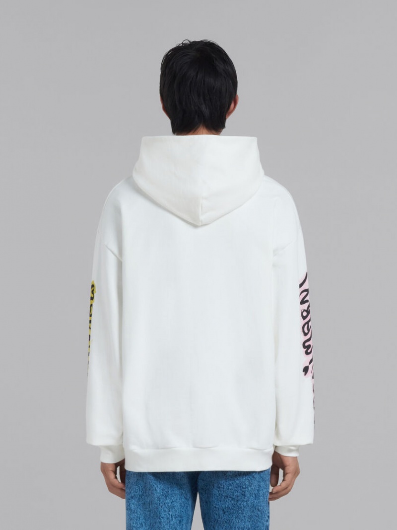 Marni Bio Algodon Hoodie With Graffiti Prints Blancos | MXEGJ89231