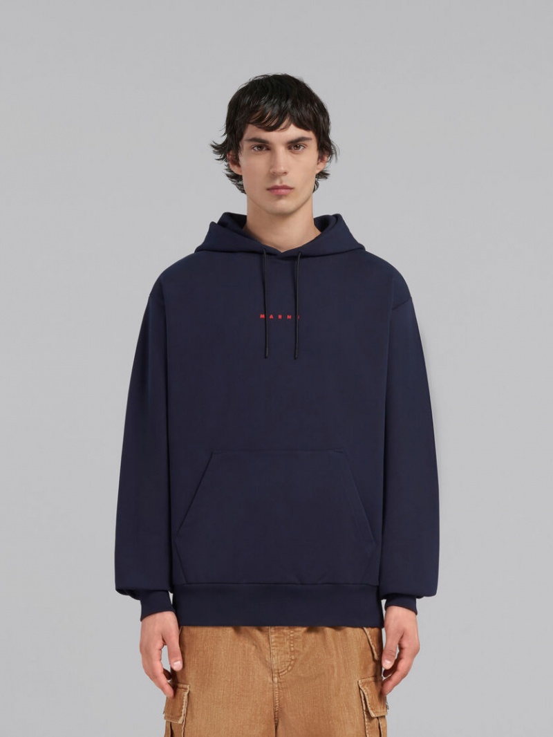 Marni Bio Algodon Hoodie With Marni Print Azules | PMXER55782